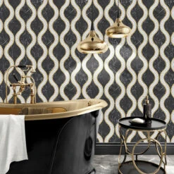 Santorini Black & Brass Laurel Marble Tile