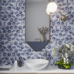 Sapphire Marbled Glass Hexagon Mosaic Tile