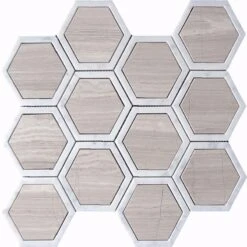 Selo Hex Wooden Beige Marble Mosaic Tile