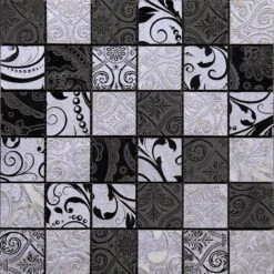 Silver Black Etched Square Marble Mosaic Tile