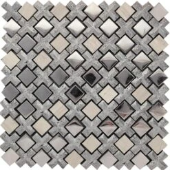 Silver Cross And Mirror Squares Mosaic Tile