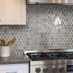 Silver Fabric Glass Hexagon Mosaic Tile