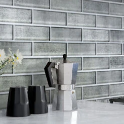 Silver Fabric Glass Subway Mosaic Tile