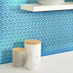 Sky Blue Penny Round Glass Tile