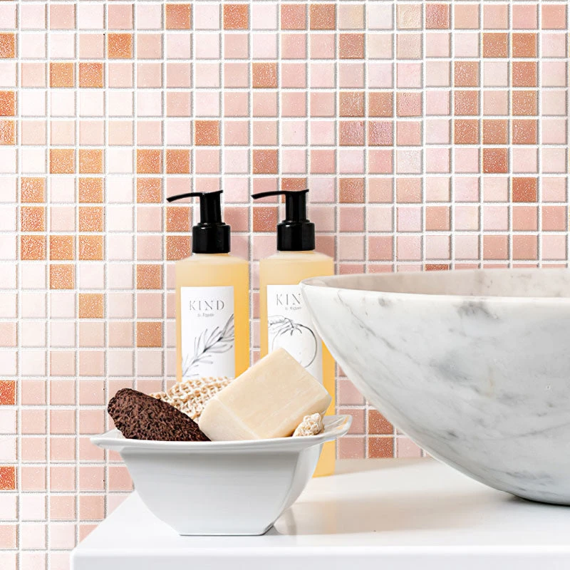 Soft Rose Mixed Squares Glass Tile - Image 10