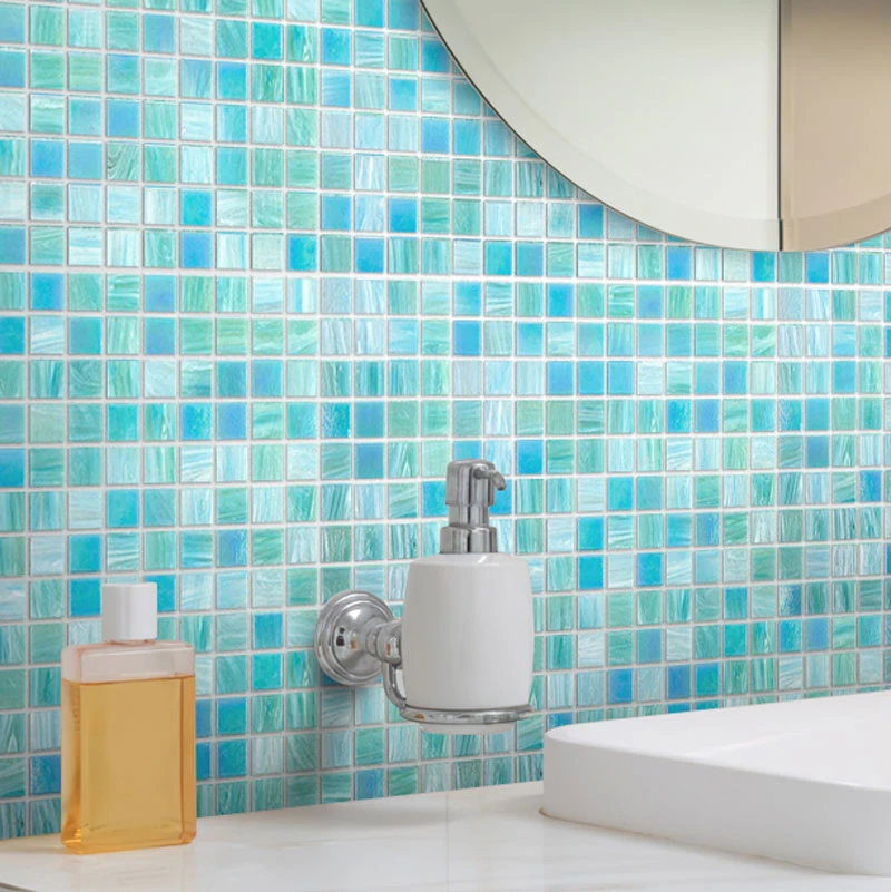 Sparkling Pool Blue Mixed Squares Glass Tile - Image 11