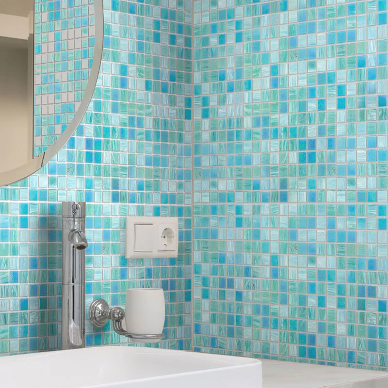 Sparkling Pool Blue Mixed Squares Glass Tile - Image 12