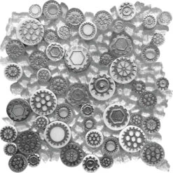 Steampunk Polished White Glass And Resin Mosaic Tile