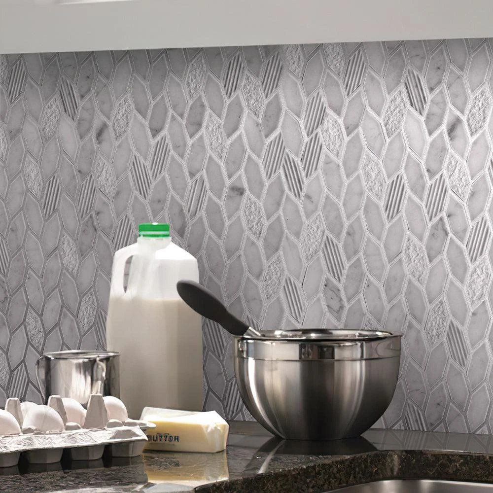 Textured Carrara Leaf Marble Mosaic Tile - Image 10