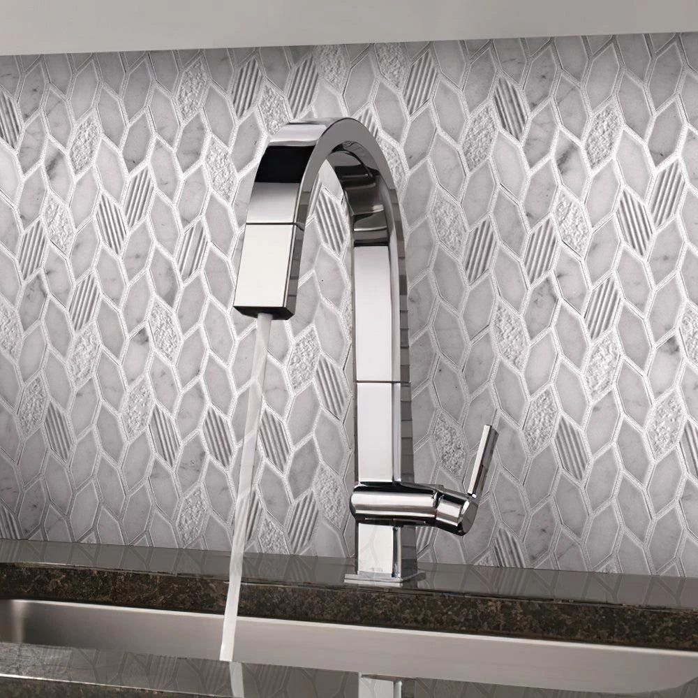 Textured Carrara Leaf Marble Mosaic Tile - Image 11