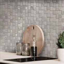 Textured Mini Brick Carrara And Glass Mosaic Tile