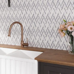 Thassos Carrara And Bardiglio Striped Chevron Mosaic Tile