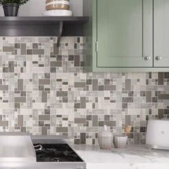 Versailles Wooden Beige Marble And Glass Mosaic Tile