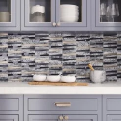 Villa Pyramids Blue Glass & Marble Mosaic Tile