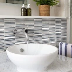 Waterfall Gray Silver Glass Mosaic Tile