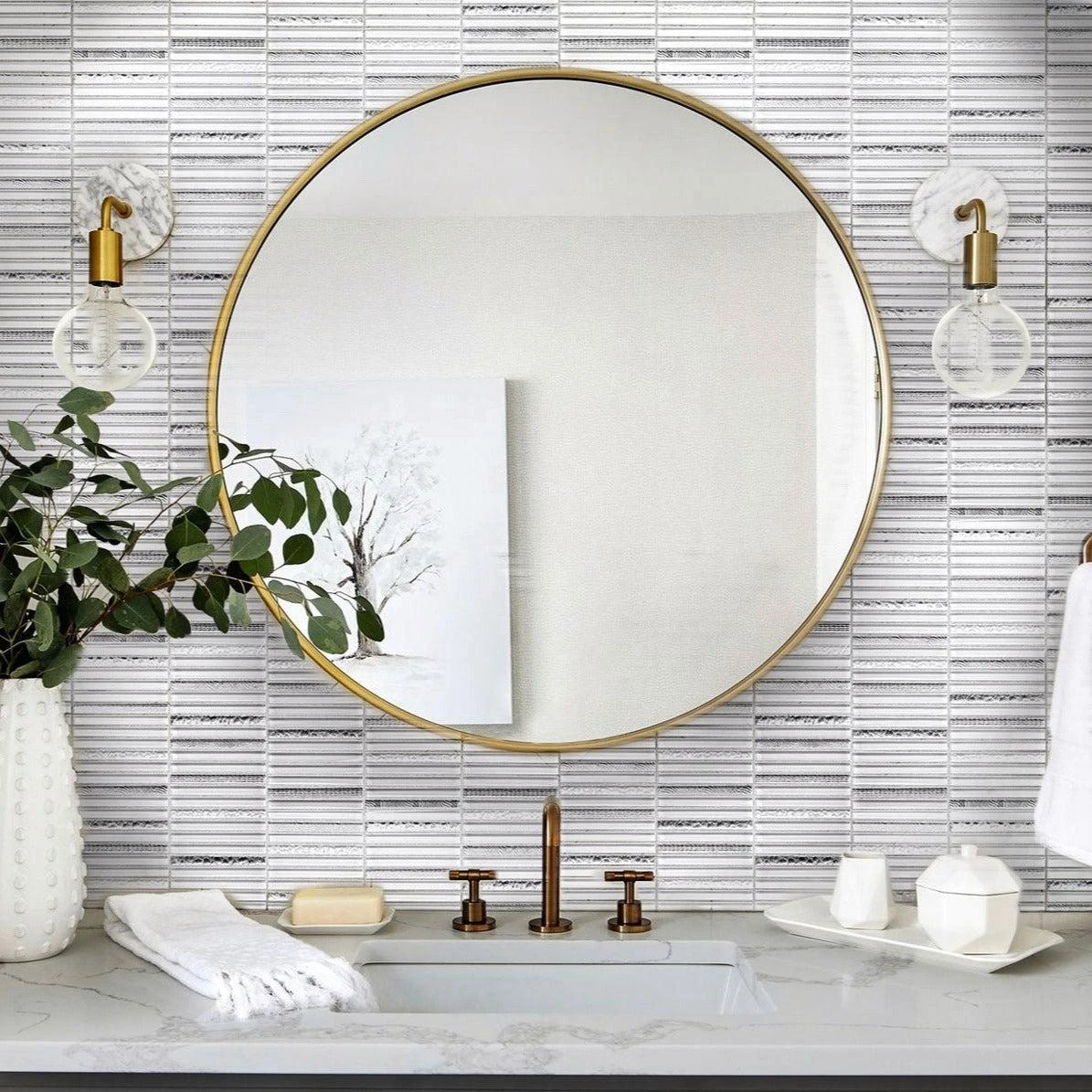 Waterfall Platinum White Glass Mosaic Tile - Image 2