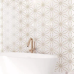 Wheel Deco White Marble And Brass Inlay Mosaic Tile