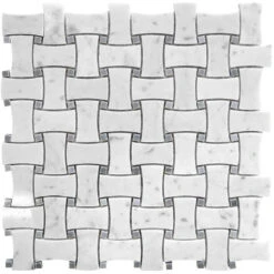 White Carrara & Bardiglio Curved Basket Weave Marble Mosaic Tile
