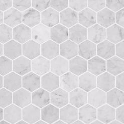2 Inch White Carrara Hexagon Honed Marble Mosaic Tile